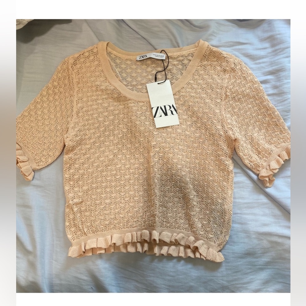 Zara knit ruffled short sleeves cropped top size Medium
